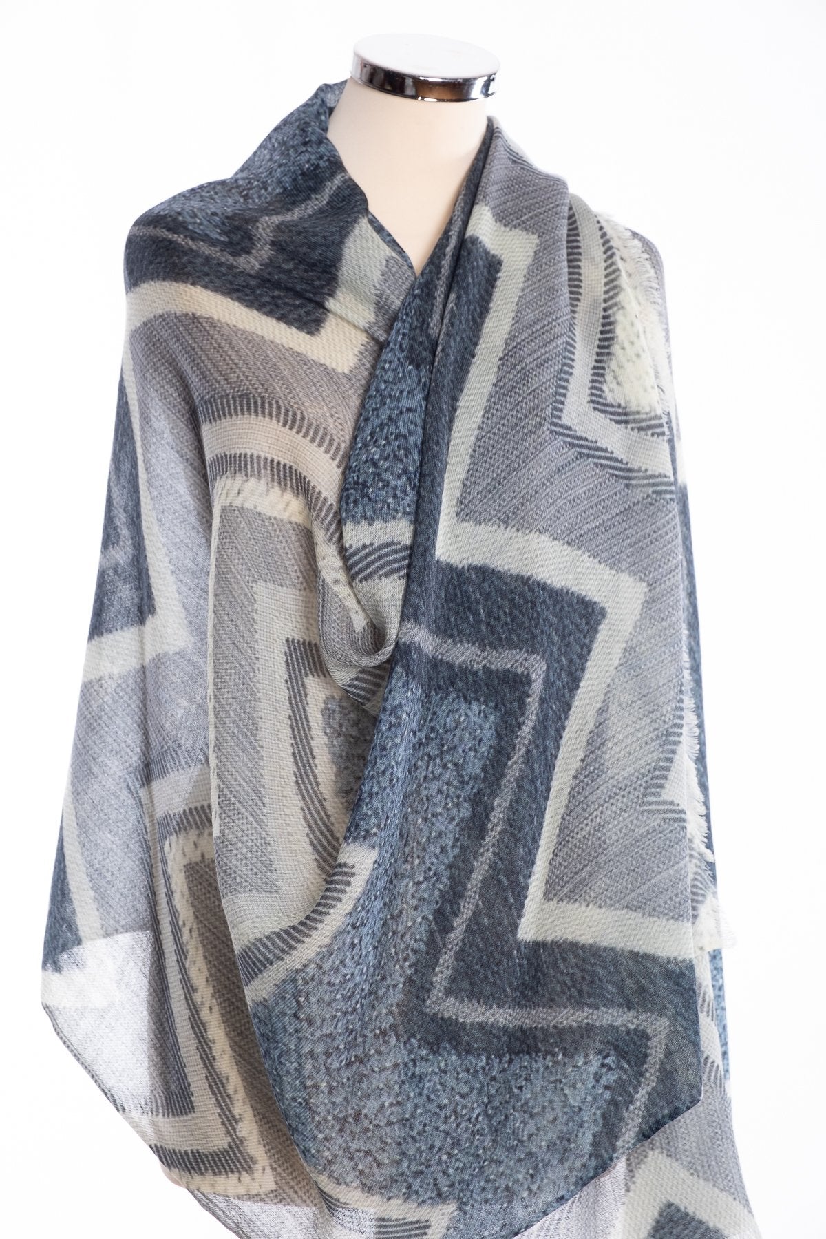 Kapre chevron design scarf, grey, wrap view