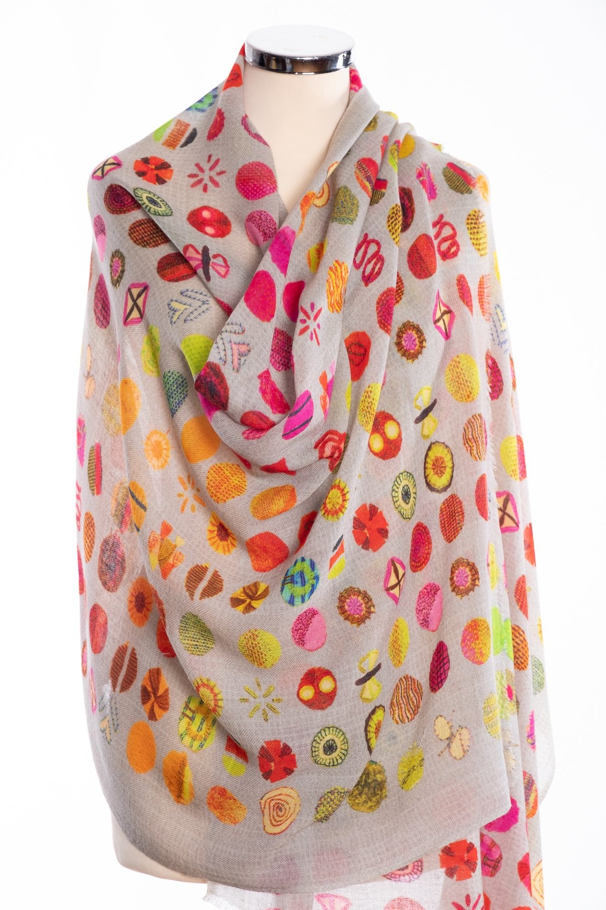 Kapre flower motif scarf, red, wrap view