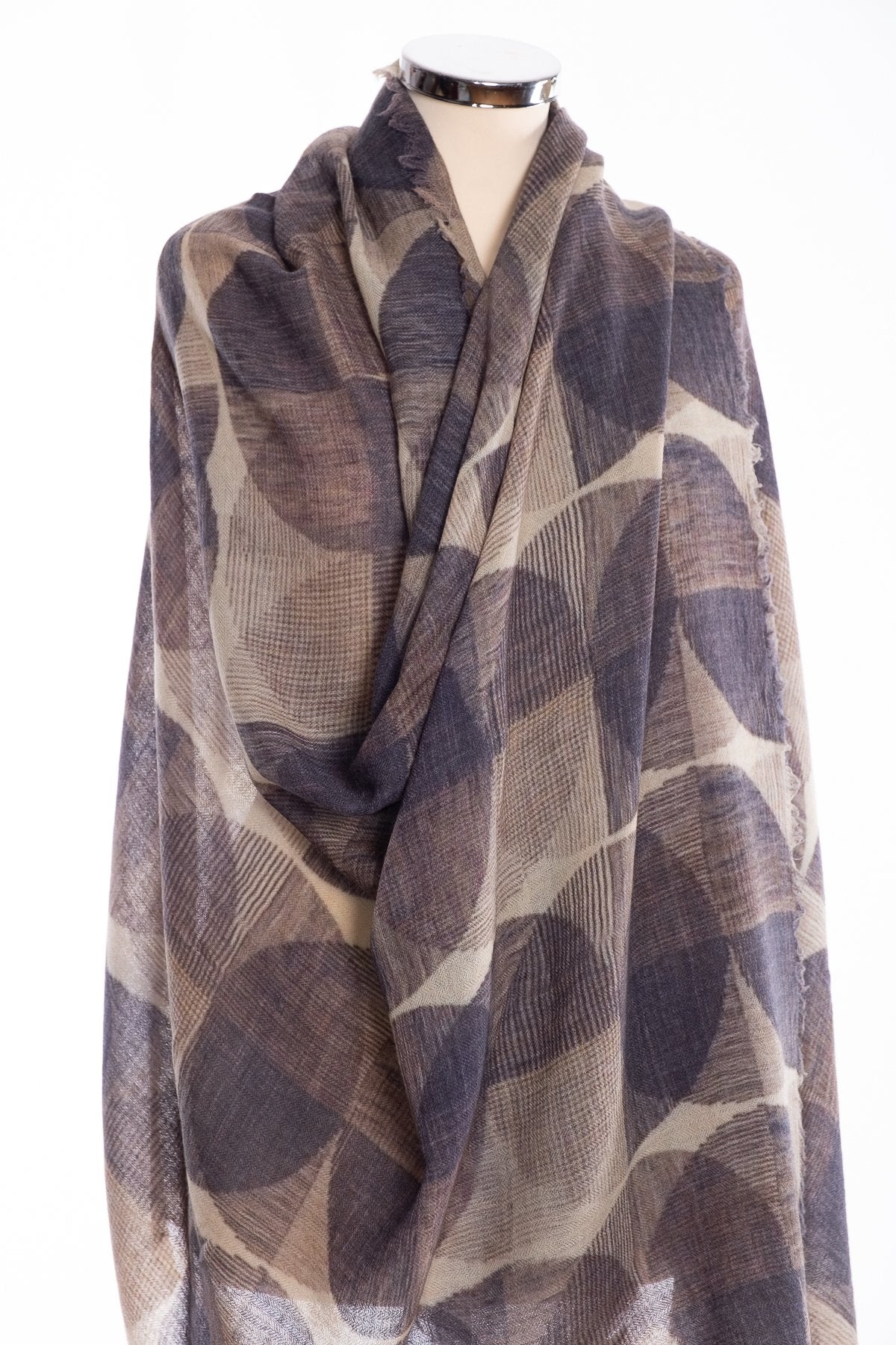 Kapre geometric design scarf, grey, wrap view