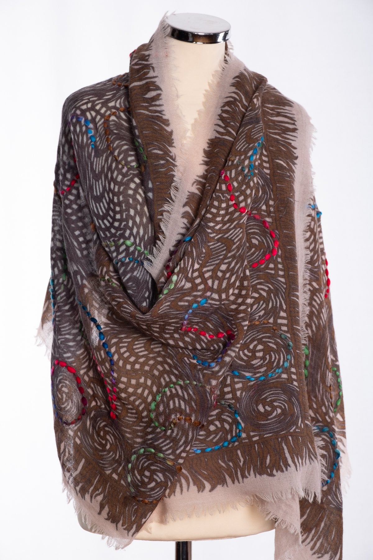 Ombre open weave scarf, brown, wrap view