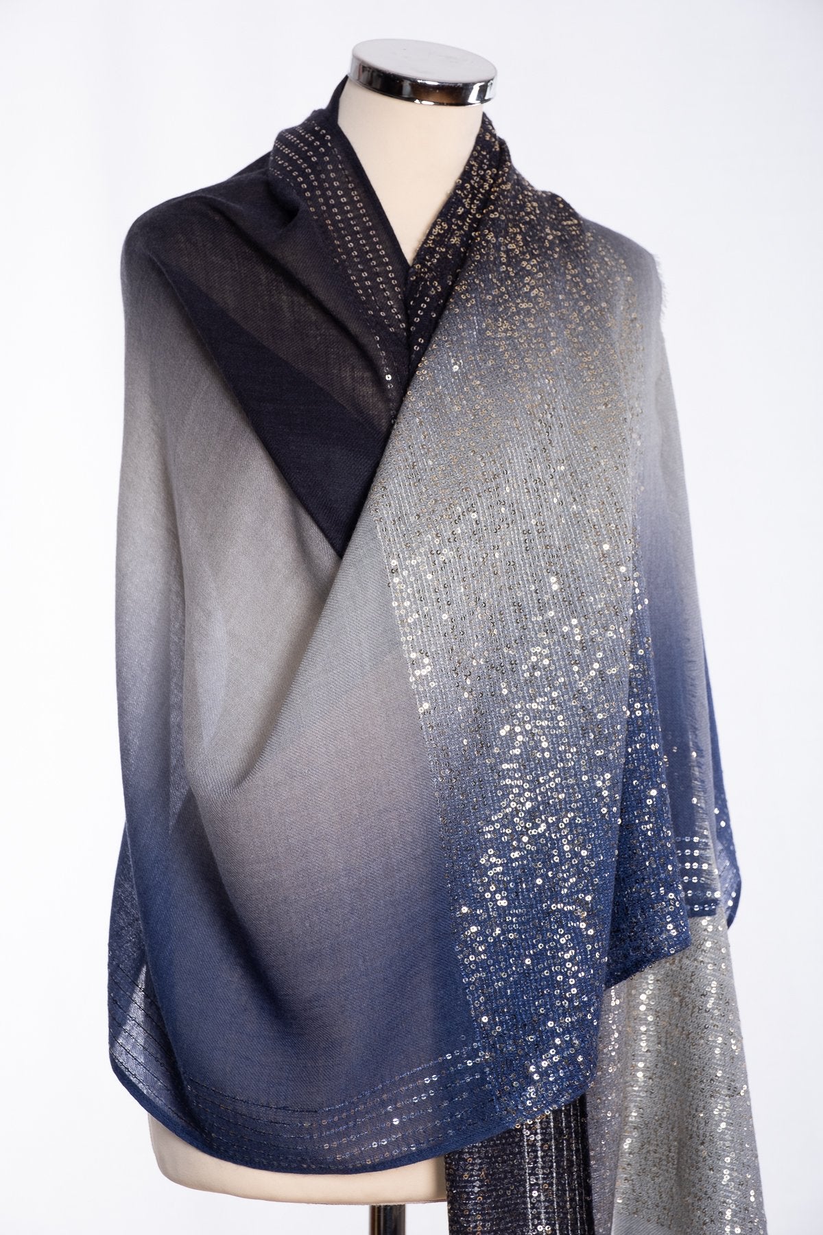 Ombre sequin scarf, navy, wrap view