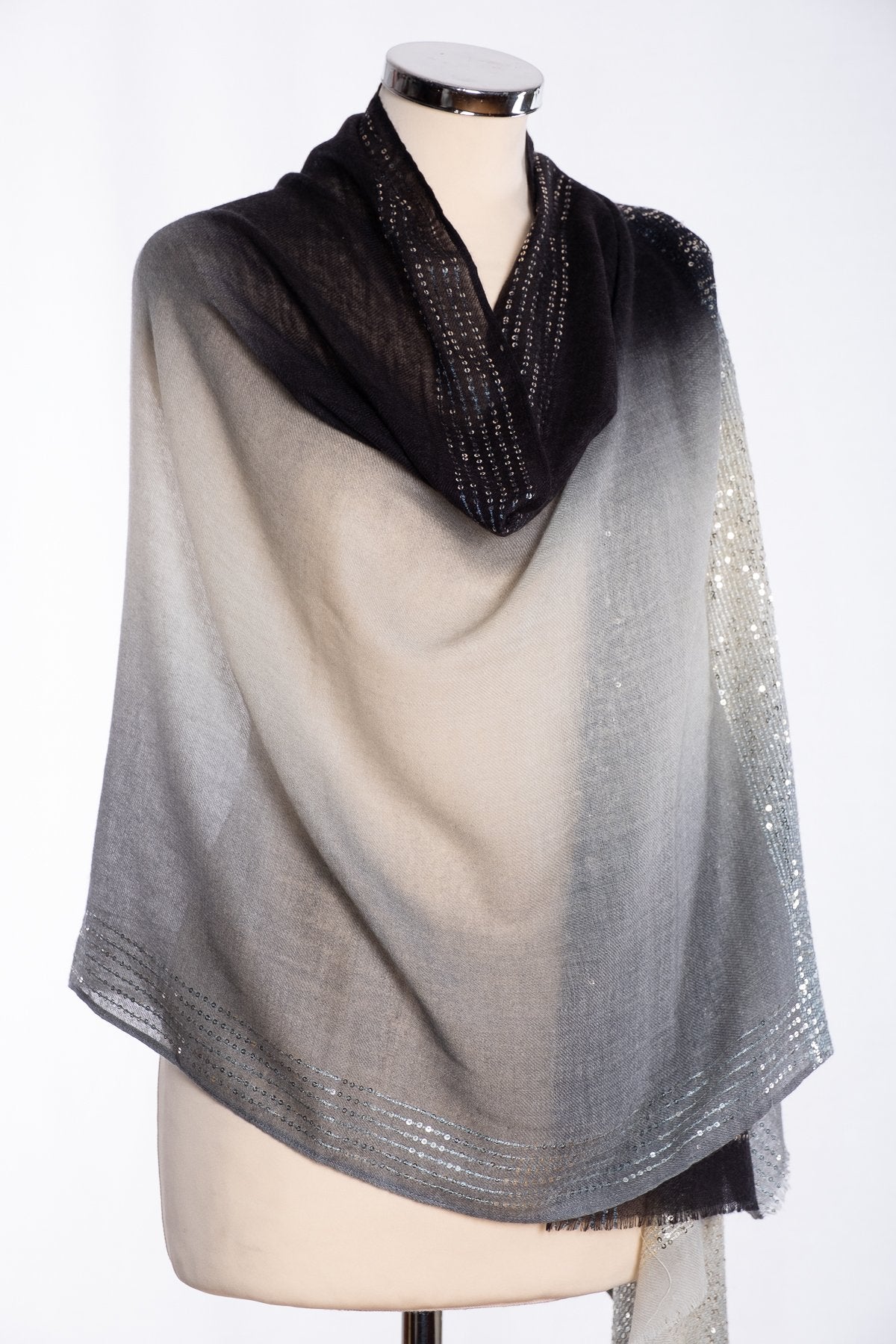 Ombre sequin scarf, black, wrap view