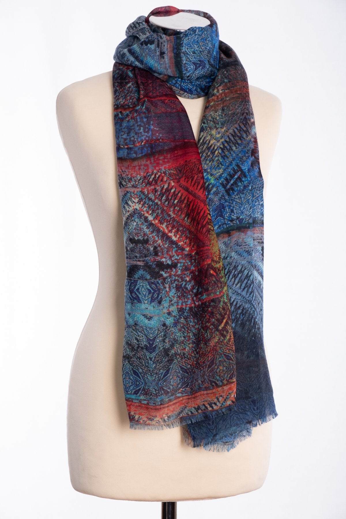 Ombre kaleidoscopic print scarf, multi colour, tied view