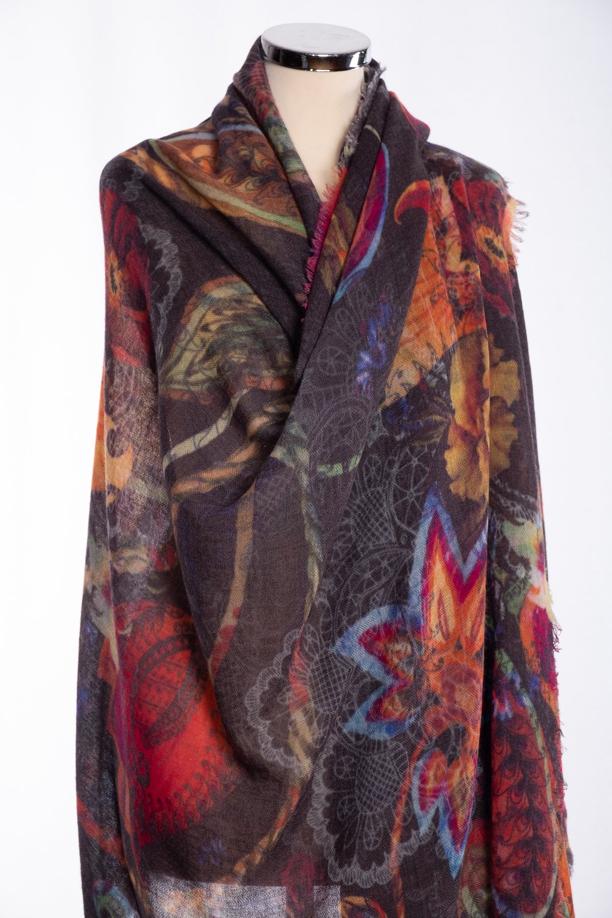 Ombre flower and lace scarf, multi colour, wrap view
