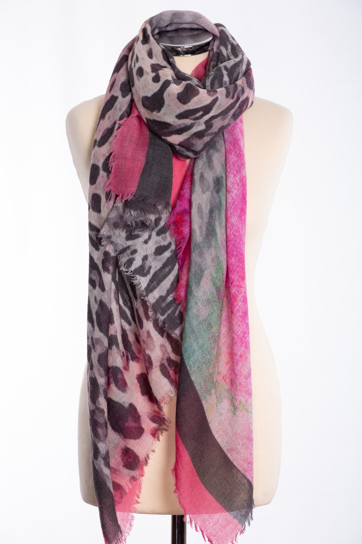 Ombre leopard print scarf, pink, tied view
