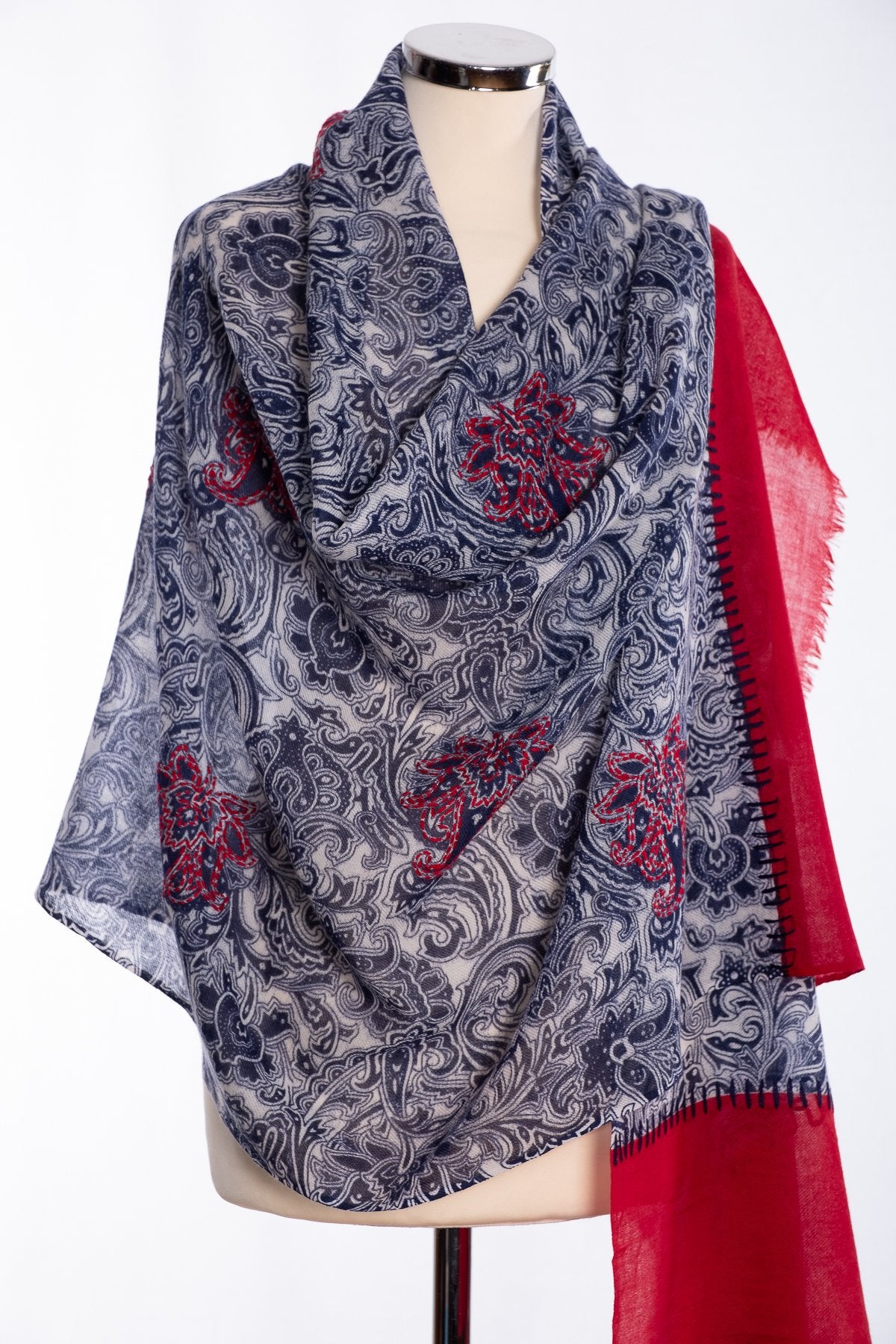 Ombre paisley design scarf, navy, wrap view